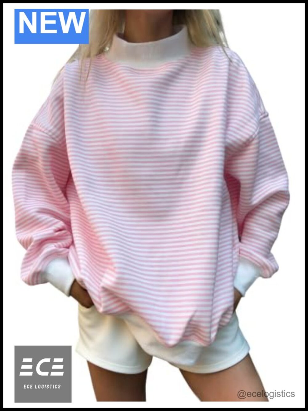 Oversized Mockneck Striped Sweatshirt Long Sleeve Pullover